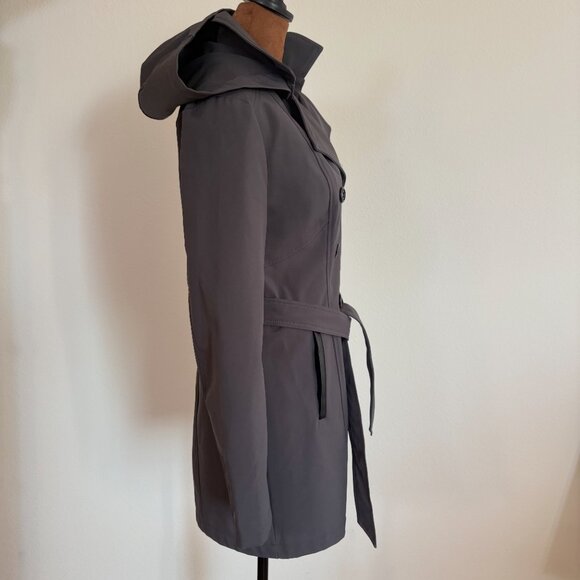 BCX Womens Size S Gray Water-Resistant Hooded Double-Breasted Belted Trench Coat - Picture 5 of 14